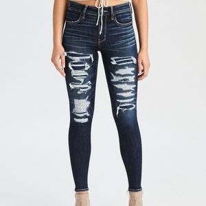 American eagle high rise patch jeans